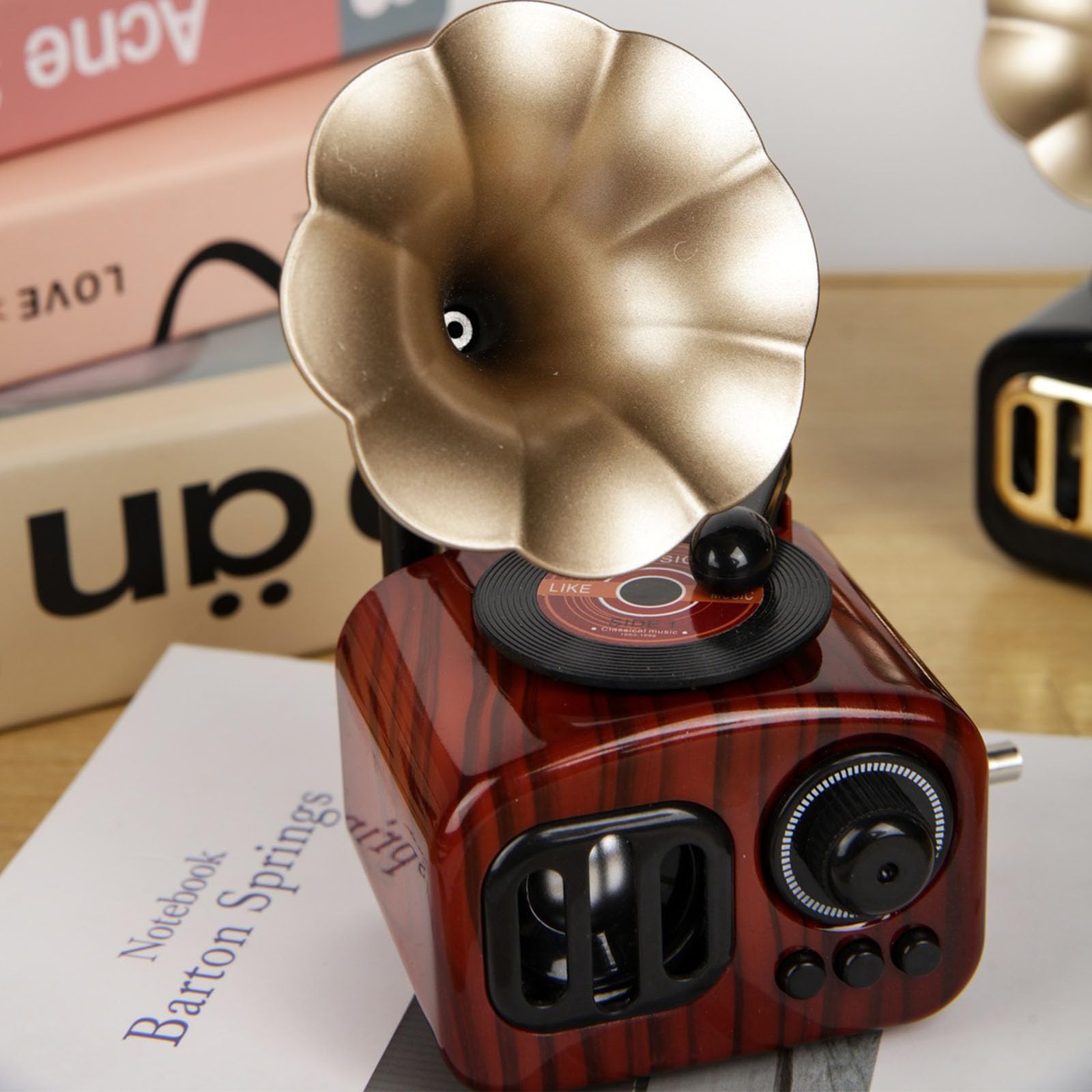 Amazon.co.jp: ヴィンテージ小型手回しオルゴール蓄音機手動式